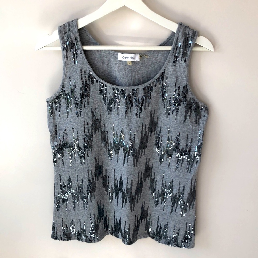 NWOT CALVIN KLEIN GREY SLEEVELESS SEQUINNED CAMISOLE TANK TOP